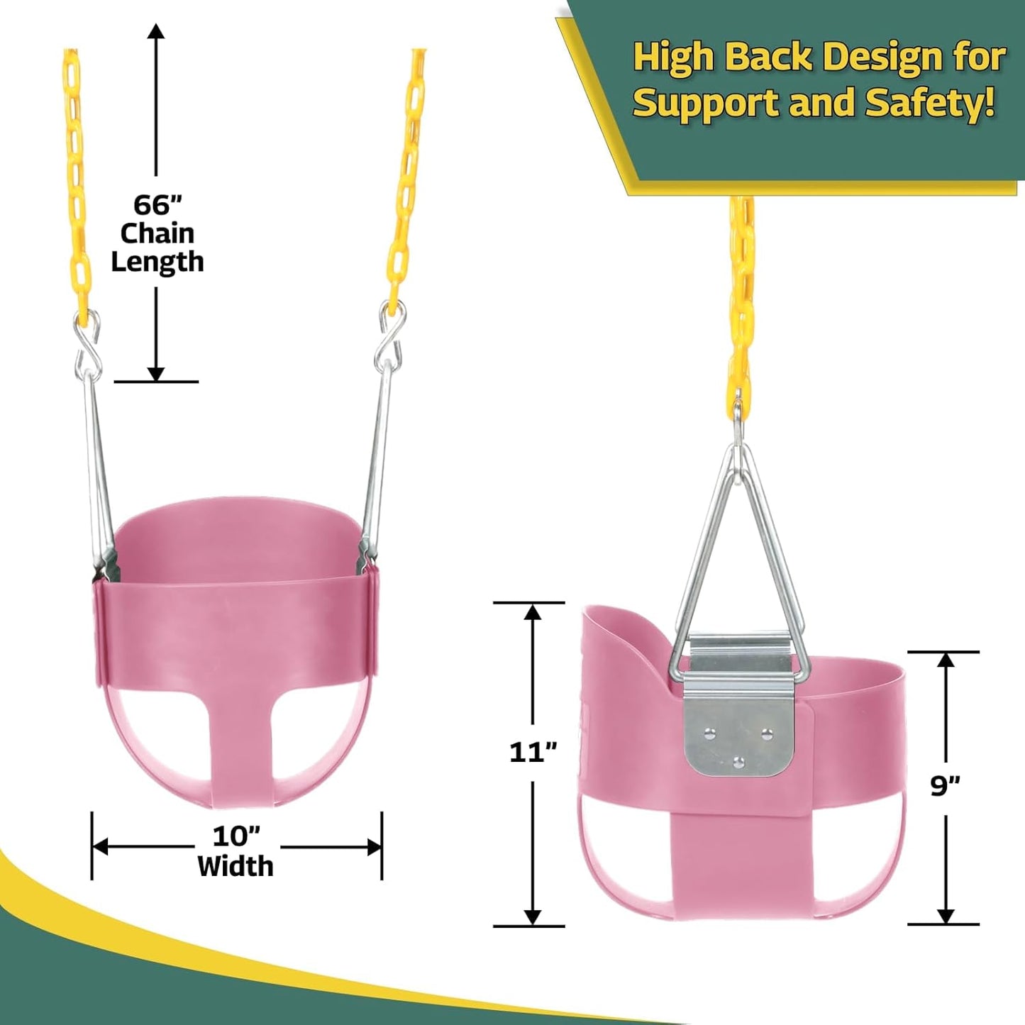 Eastern Jungle Gym Heavy-Duty High Back Full Bucket Toddler Swing Seat | Coated Chains Fully Assembled | Pink Swing Set Accessory