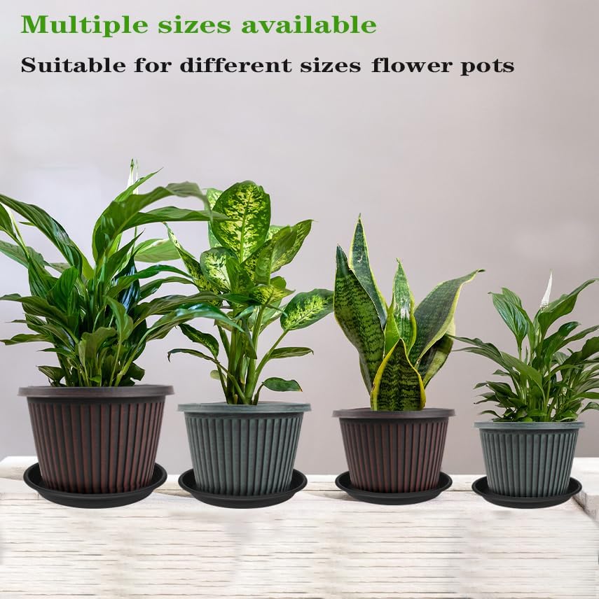 Large Plant Saucer 16 inch, 4 Pack Heavy Sturdy 17 inch Plastic Plant Tray for Planter, Flower Saucers for Indoors, Flower Pots Saucers, Plant Drainage Tray Round 14"/15"/16" (Black)