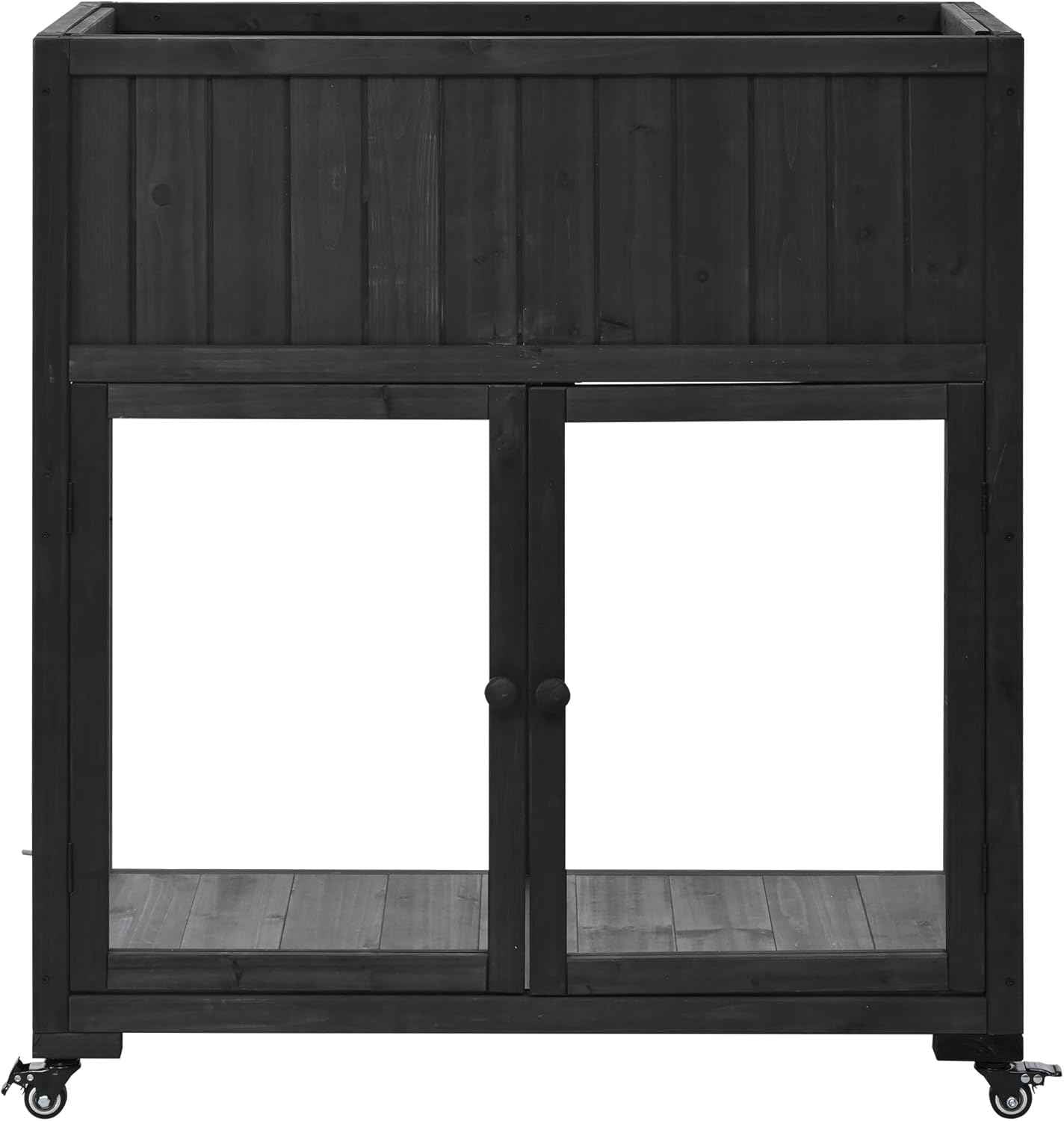 Patio Mini Wood Cold Frame,Compact Garden Greenhouse with Removable Wheels & Fir Wood Polycarbonate Doors,Liner & Drainage Holes,for Indoor Outdoor Use (Black#e)