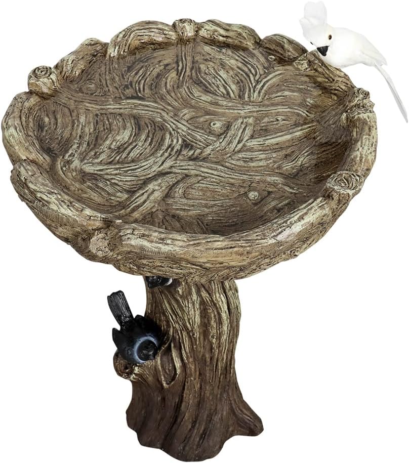 23" H Birdbath for Garden with a Fake Bird Decor - 23" H * 17.7" Φ Freestanding Trunk Like Bird Bath for Outside Patio or Yard Decor