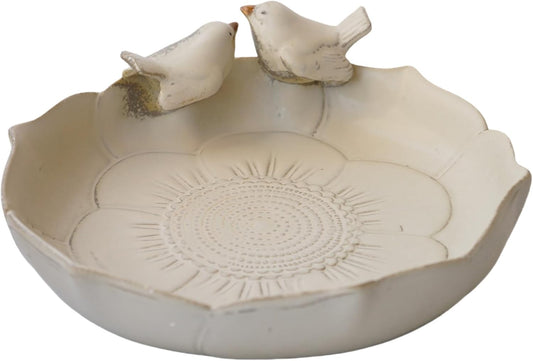 Ceramic Heavy Duty Ground Wild Bird Bath Bowl or Feeder for Outdoor Garden, Bowl Only (Beige)