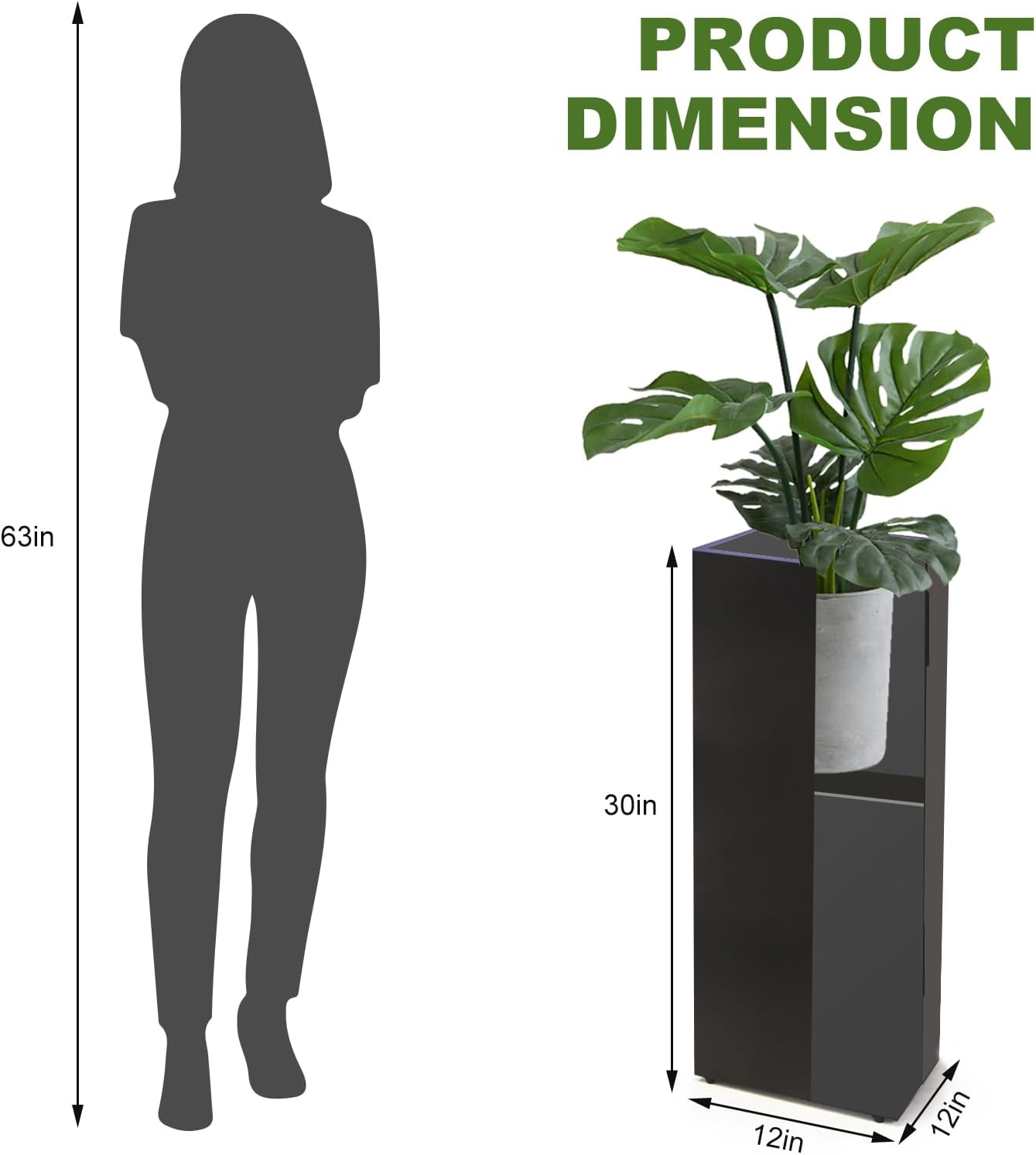 Metal Planter Box Rectangular Block -30 ×12×12IN No Installation Required Galvanized Steel Tall Box Planter Modern Outdoor Planters All-Weather Use with Drainage Holes for Patio/Porch (Black)