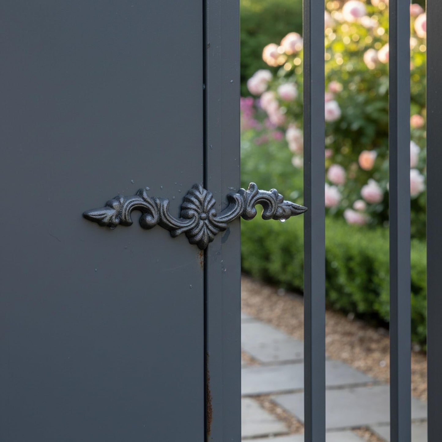 Cast Iron Gate Ornament, European Style Decorative Fitting for Fences & Railings, 6.4 x 2.5 Inch, Dark Gray