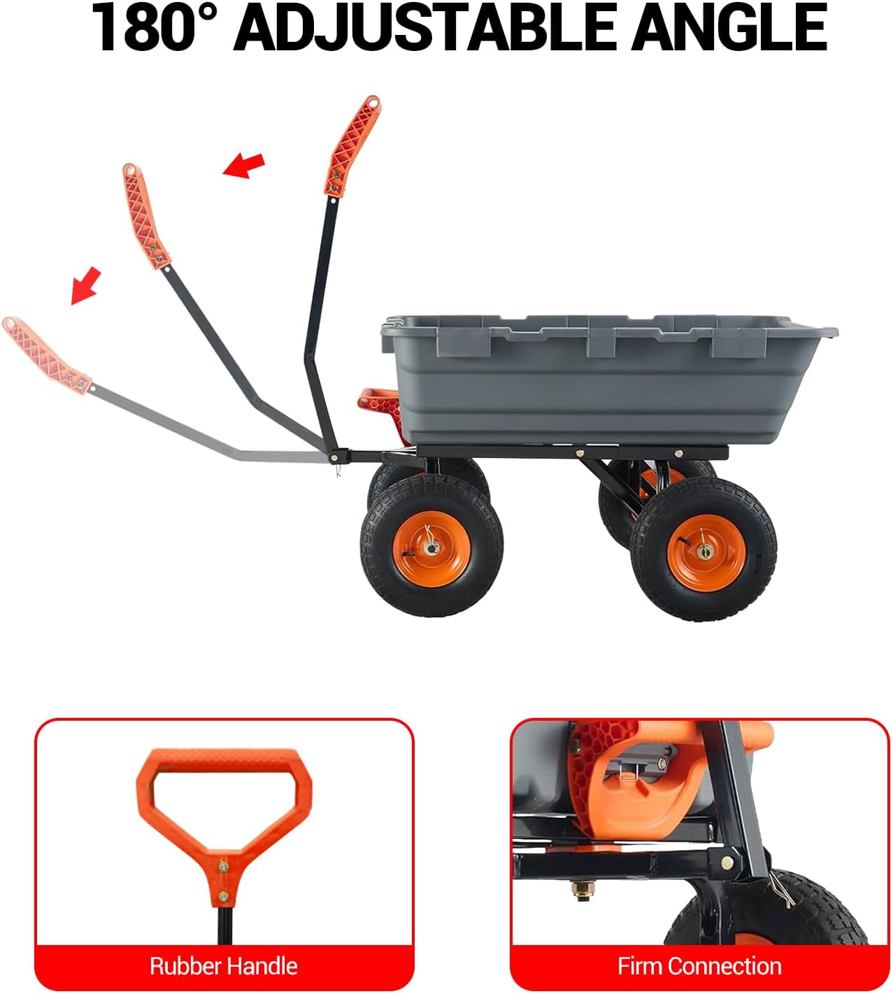 800 lbs Poly Garden Dump Cart, Heavy-Duty Wheelbarrow with 10-Inch Tires, 180° Rotating Handle, Steel Frame, and Quick Release System for Soil, Plants, Gardening Tools, and Firewood (Grey)