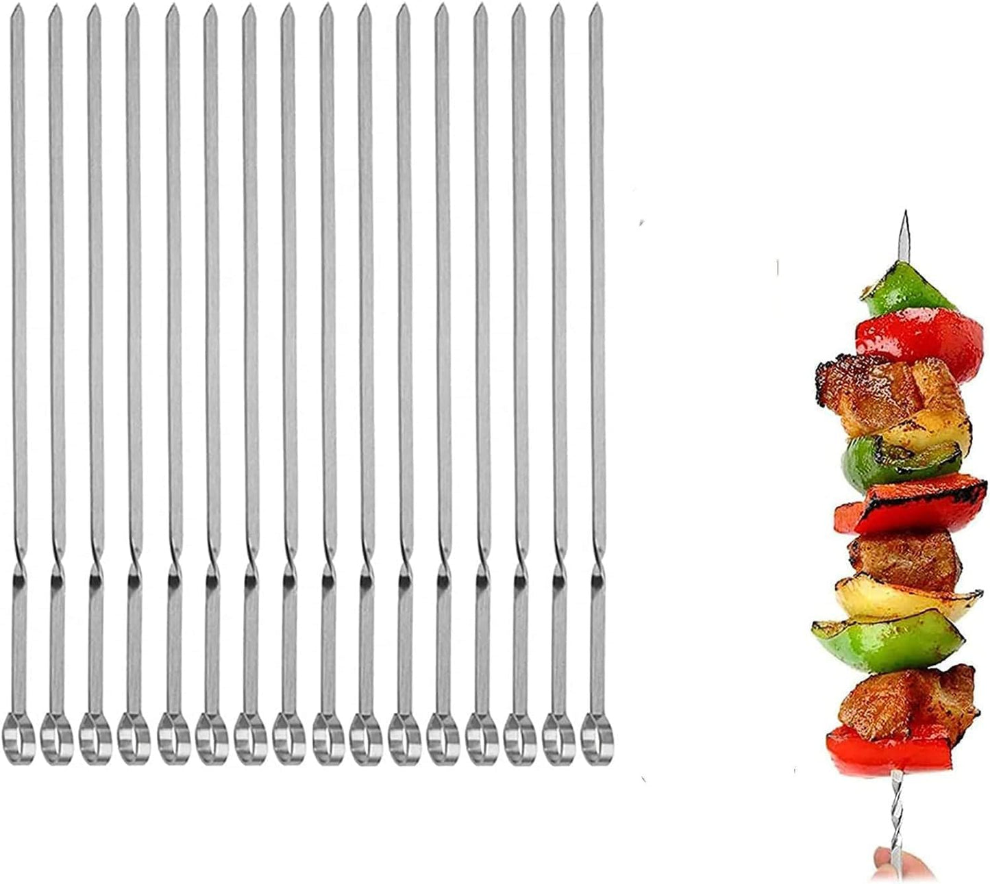 Metal Skewer for Grilling,Kabob Skewer,Flat BBQ Barbecue Skewer,Grilling Skewers Set,Reusable BBQ (12" skewer(16 pack))