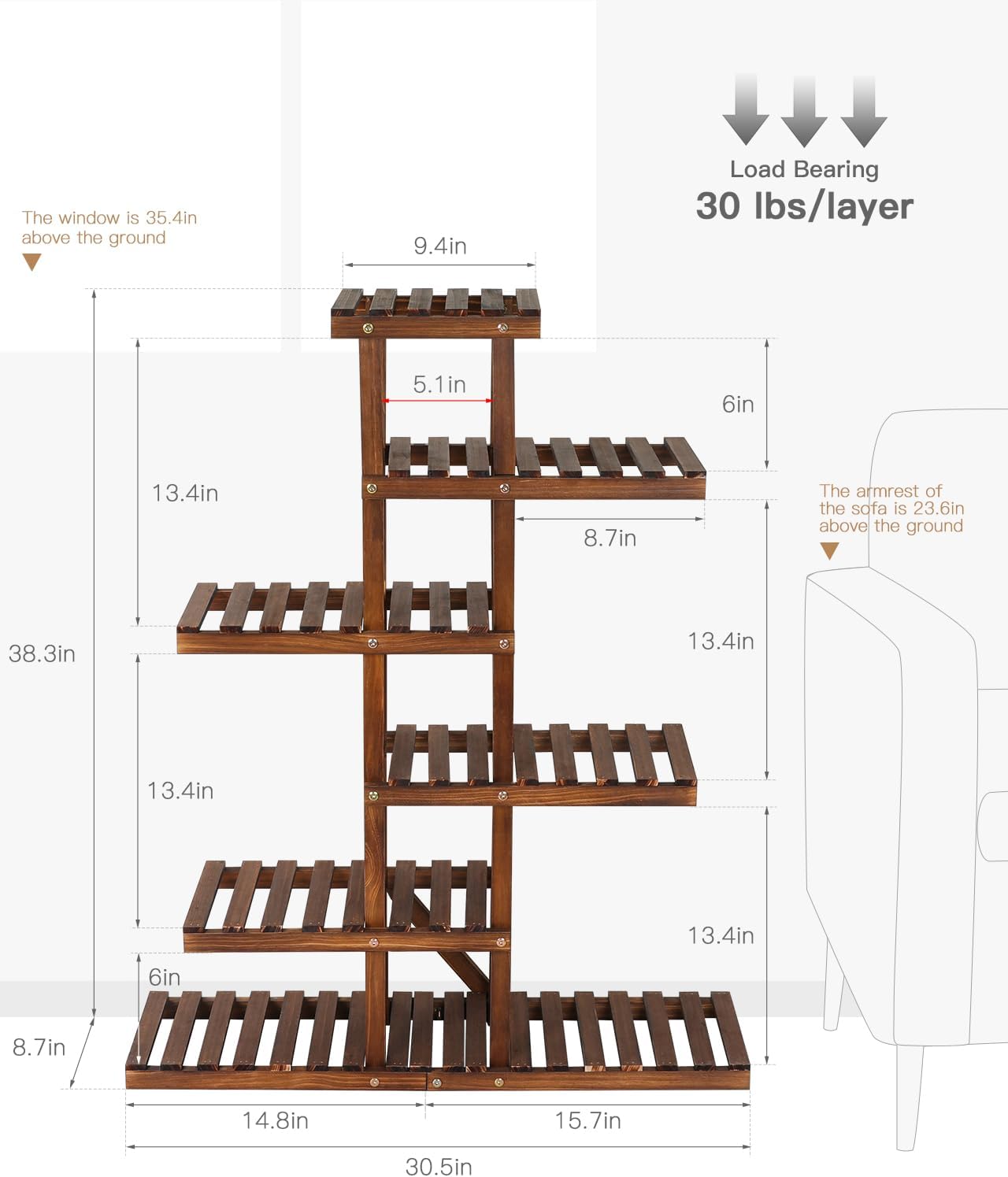 Wood Plant Stand Shelf 6 Tier