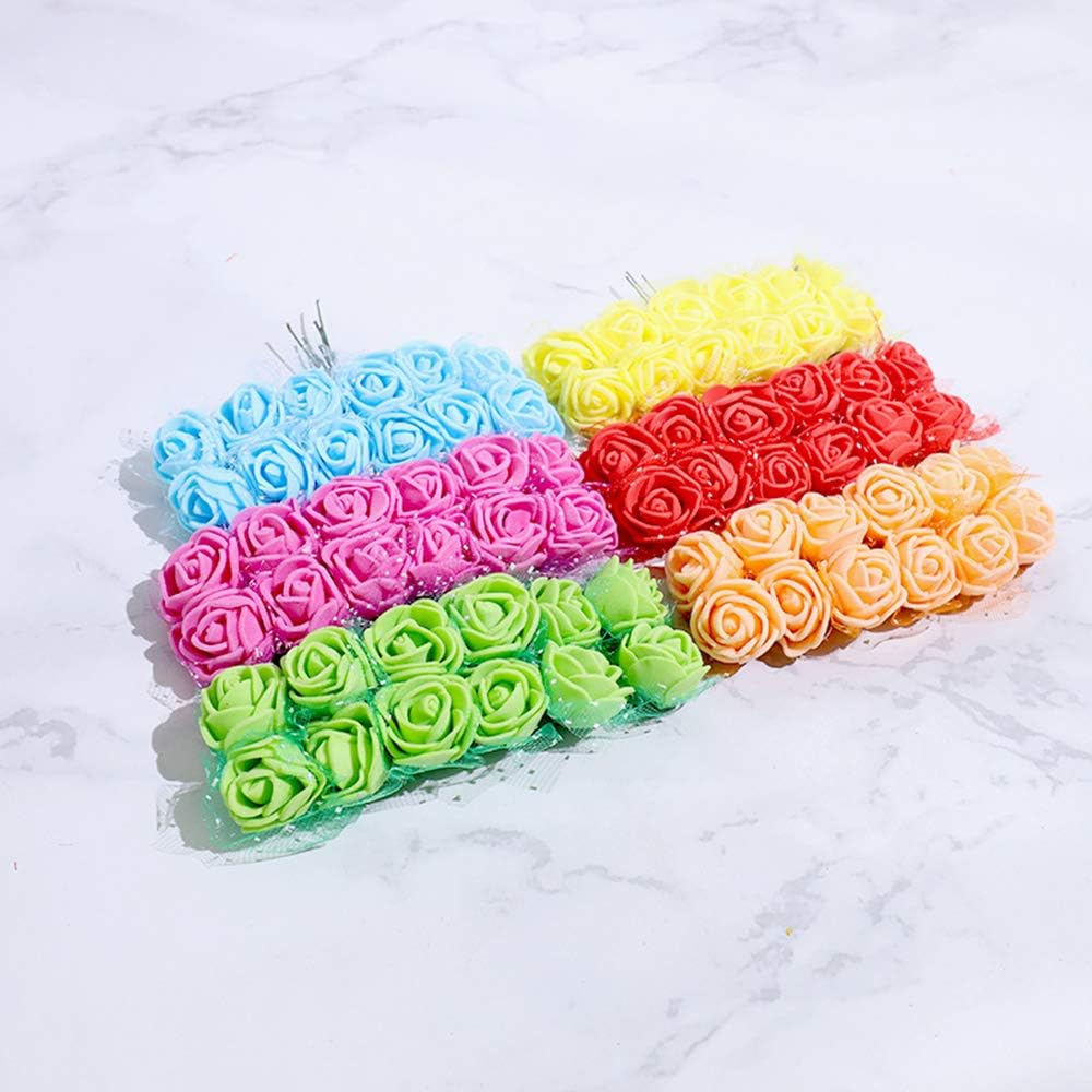Foam Rose Fake Flowers for Crafts 144 pcs 2 cm Mini Wreaths Artificial Flower Bouquet Multicolor Rose Flower Wedding Scrapbooking Decoration Rose Fake Flower(Yellow)