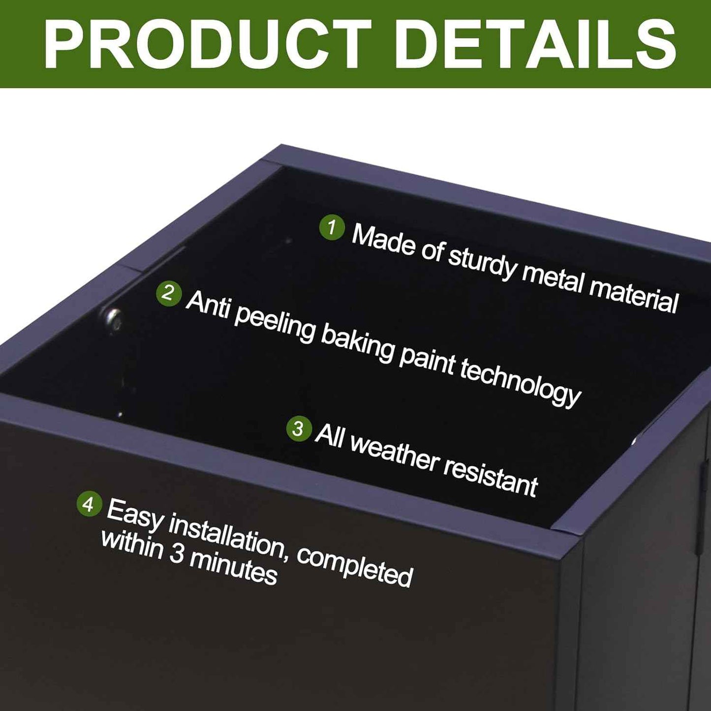 Metal Planter Box Rectangular Block -30 ×12×12IN No Installation Required Galvanized Steel Tall Box Planter Modern Outdoor Planters All-Weather Use with Drainage Holes for Patio/Porch (Black)