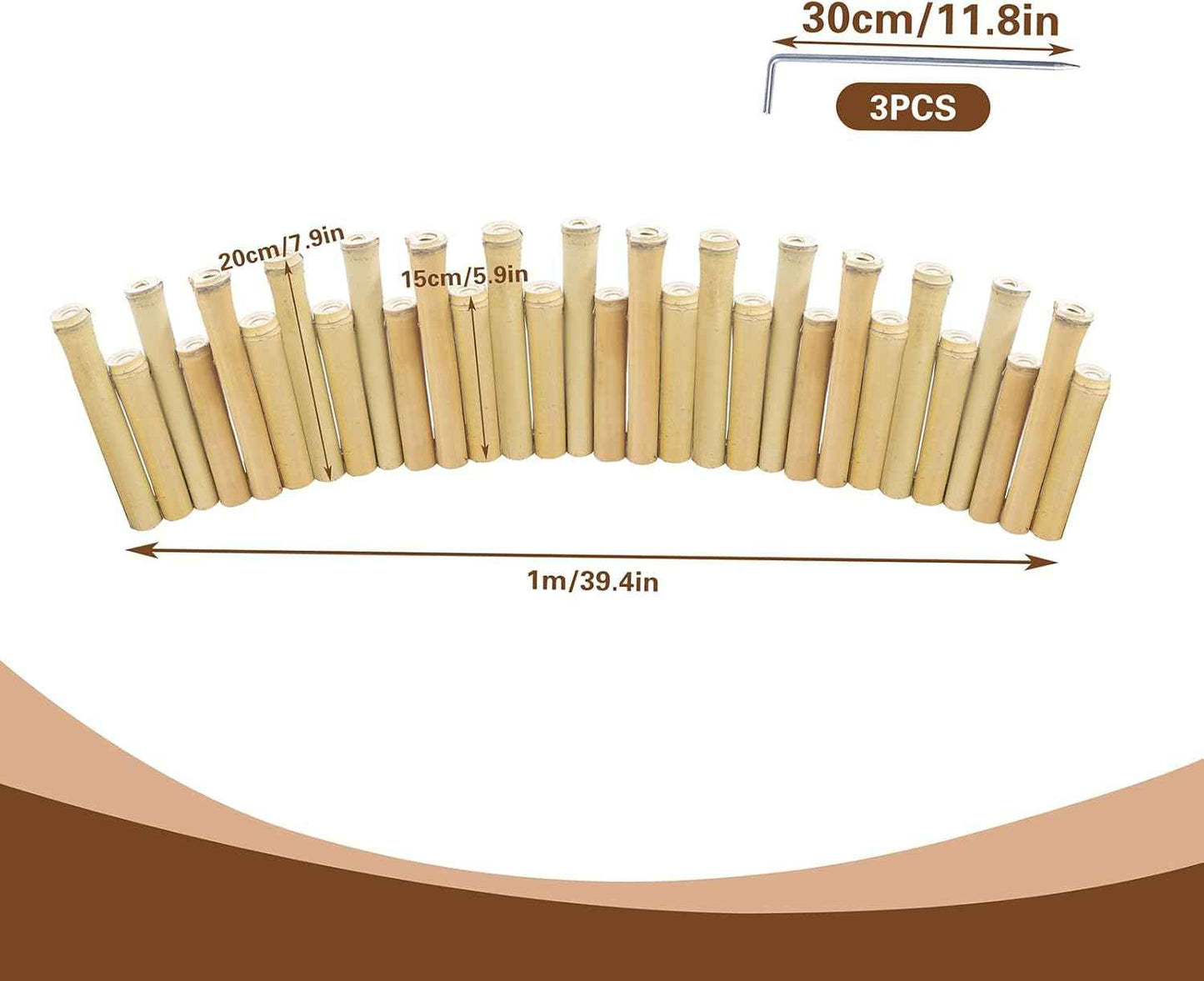 Bamboo Short Fence with Ground Spikes, Outdoor Landscape Edging Flexible Decorative Border, Garden Lawn Edging Low Fence, for Yards Gardens Patios Lawns, 39.37'' L x 5.9''/7.87'' H (Yellow)