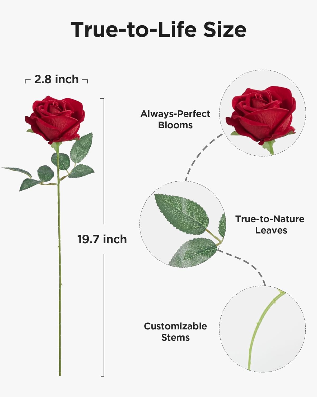 InnoGear 50 Pcs Red Roses Artificial Flowers, Fake Velvet Silk Rose Bulk Faux Flower for Mother's Gift Decoration DIY Wedding Centerpieces Proposal Bridal Bouquets Party Floral Decor (50, Red)