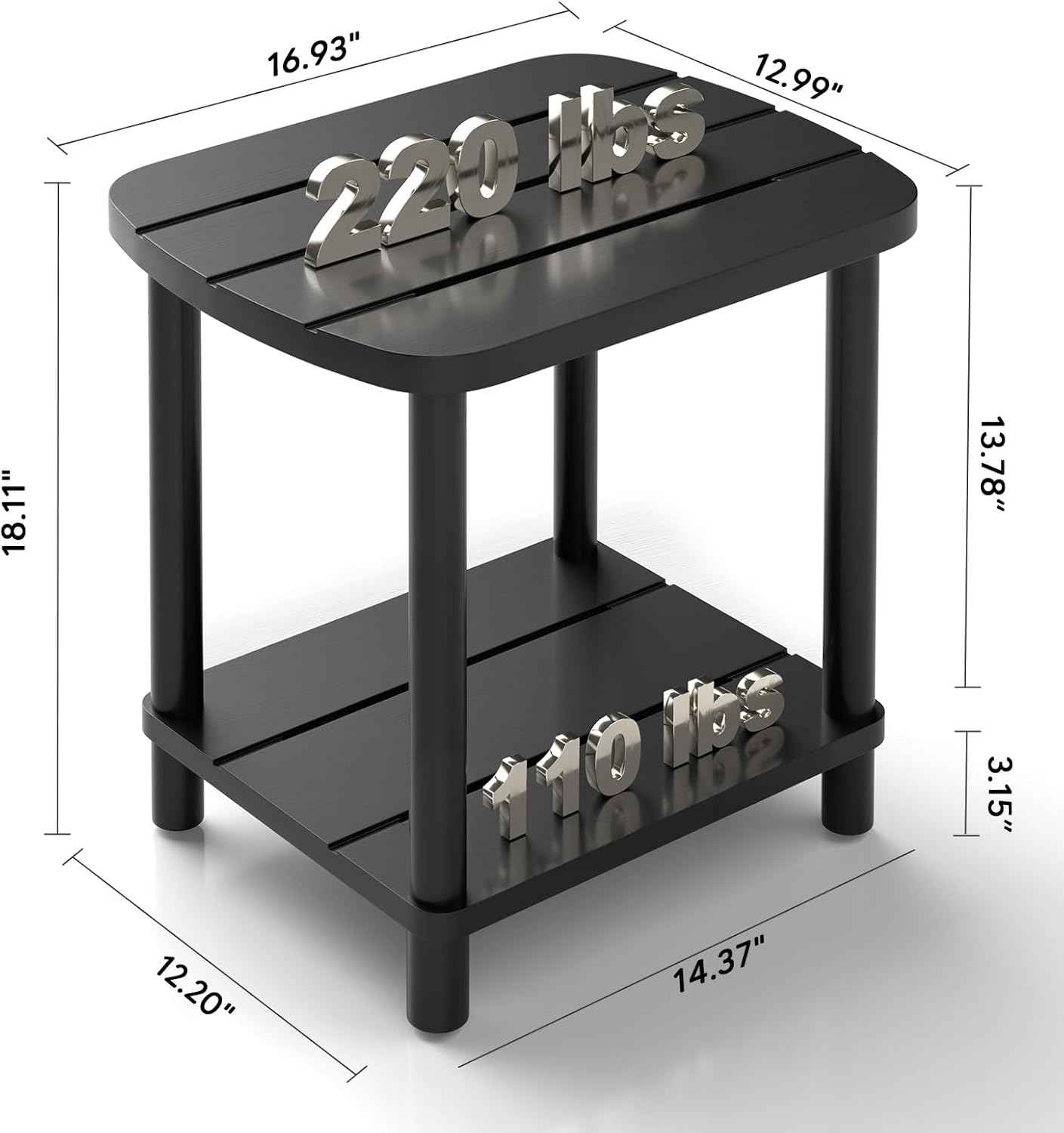 LEJANEOYE Outdoor Coffee Table, 2-Tier Adirondack Outdoor Side Table Weather Resistant, Patio End Table for Pool, Porch, Backyard.