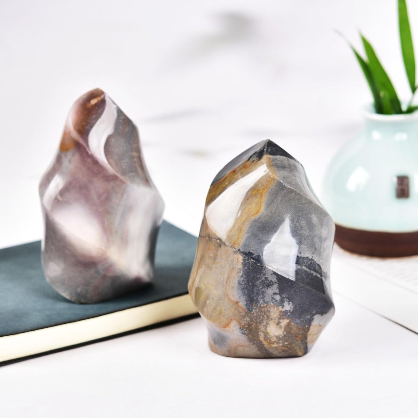 AMOYSTONE Polychrome Jasper Flame Shaped Stone Towers Obelisk Natural Healing Crystal Quartz Reiki Energy Decoration Home Office 1.0-1.5LBS