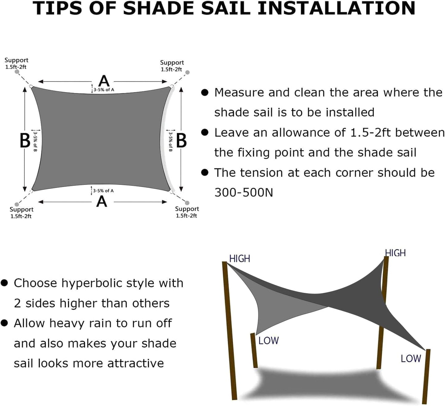 KANAGAWA 6'X10' Dark Gray Custom Size Sun Shade Sail Rectangle UV Block Canopy Cover for Patio Backyard Lawn Garden Outdoor (Customized Available)