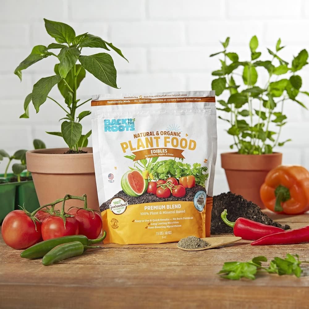 Back to the Roots Edibles Plant Food - Organic, Sustainably-Made Garden Made with Dolomitic Limestone, Mycorrhizae, and Kelp and Alfalfa Meal - 1.5 lb Premium Blend