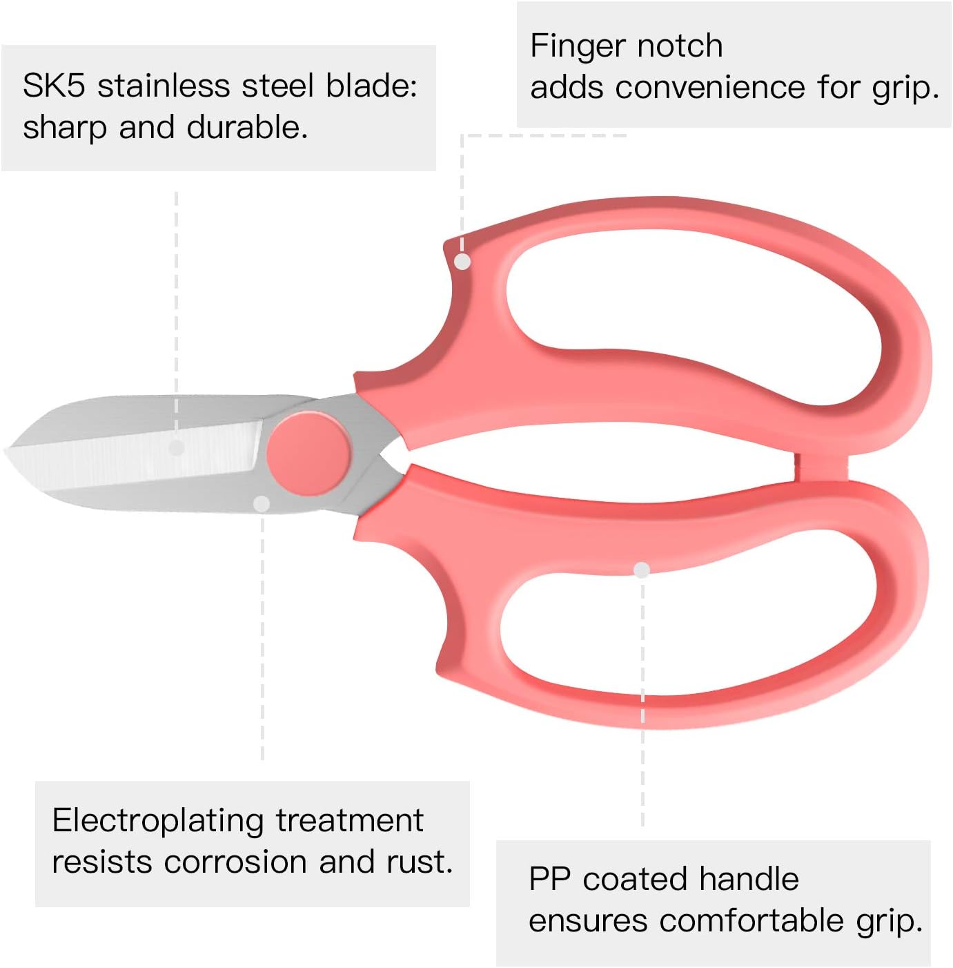 Flower Scissors, Strong Floral Shears, Premium Steel Garden Pruning Shears Floral Fruits Leaf Scissors Hand Pruner Snip Trimming Tool for Gardening Flower Arrangement, Pink