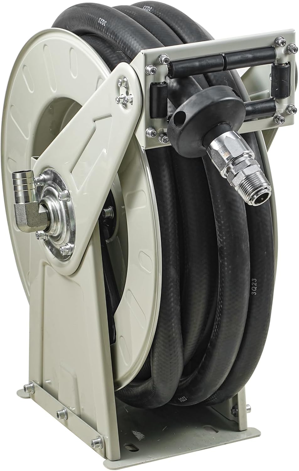 VEVOR Fuel Hose Reel, 1" x 33', Extra Long Retractable Diesel Hose Reel, Heavy-Duty Carbon Steel Construction with Automatic Fuel Nozzle, NBR Rubber Hose for Aircraft Ship Vehicle Tank Truck, 300 PSI