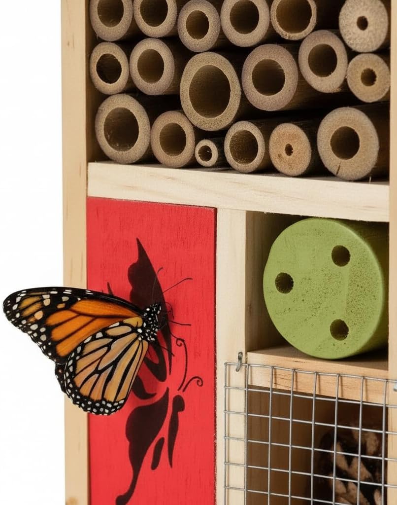 Premium Bug Hotel Kit Cedar Wood Insect Hotel Insect House - Backyard Bee House, Nesting Habitat Shelters, Garden Shelter for Bees, Butterflies, Bugs,Heavy Duty Thickness Colorful