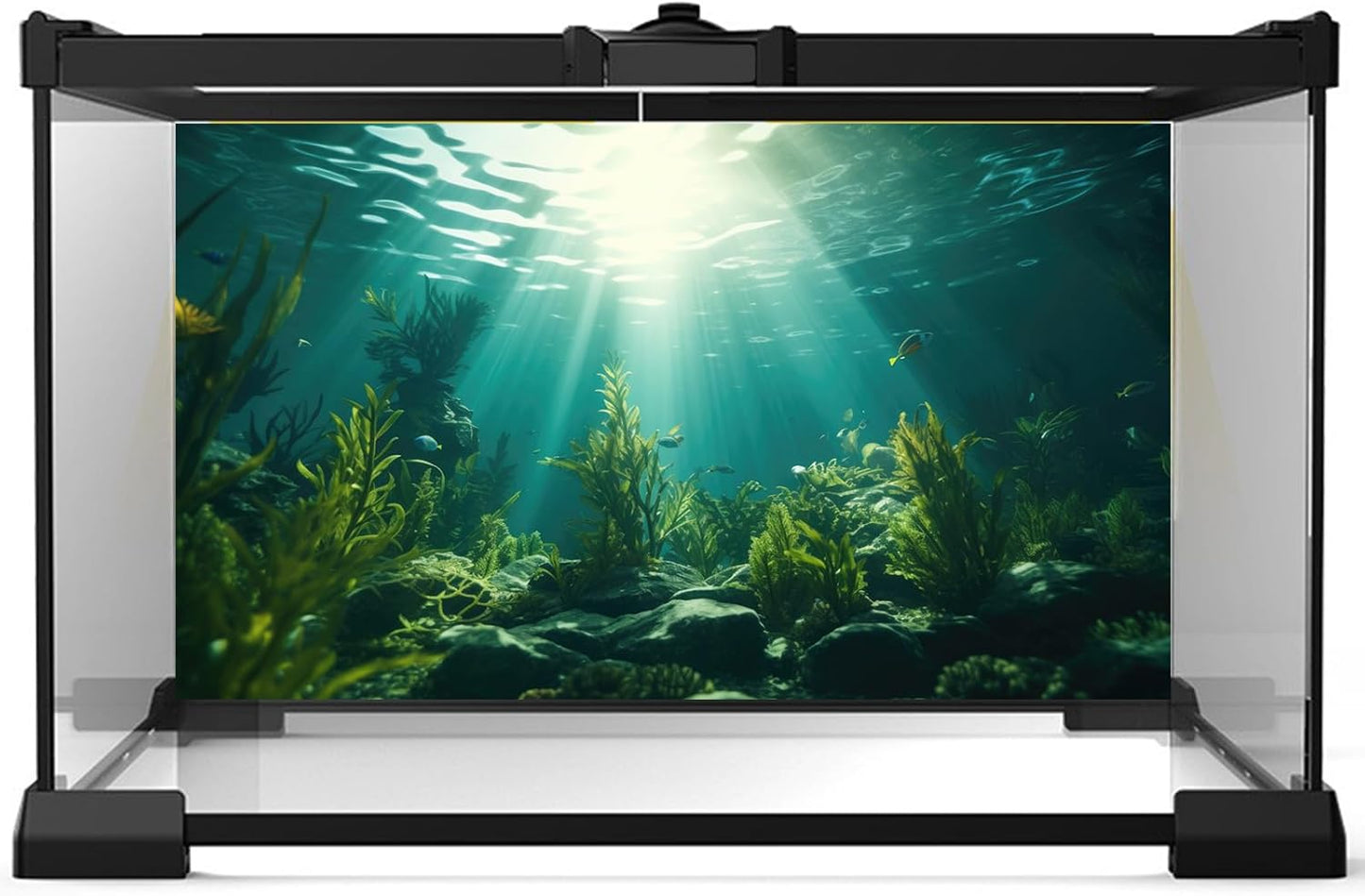 Ocean Aquarium Background Aquatic Plants with Rocks Terrarium Backdrop Sunlight Rays Deep Sea Fish Tank Background Aquarium Wallpaper Poster Decor Vinyl 30x12in