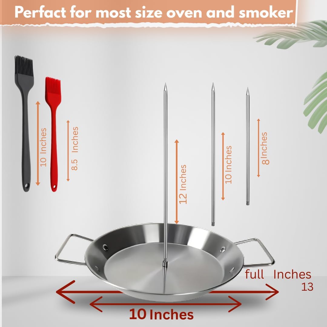 Al Pastor Skewer for Grill, Stainless Steel Vertical Gyro Plate for Oven, Rotate, Spit Stand, with Brushes, 3 Removable Spikes 8/10/12 BBQ Dishes Shawarma Stand, Kebabs Smoker, Tacos.