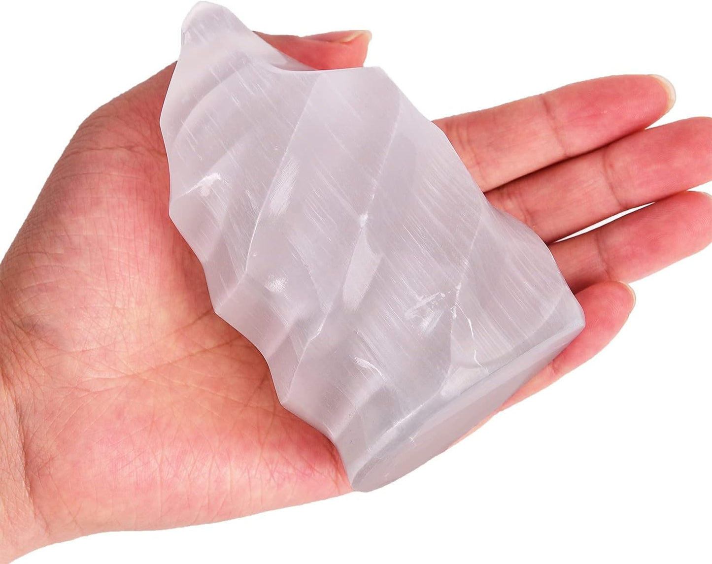 AMOYSTONE Selenite Crystal Tower Flame Shaped Stone Large Healing Crystal Meditation Home Decor 4"