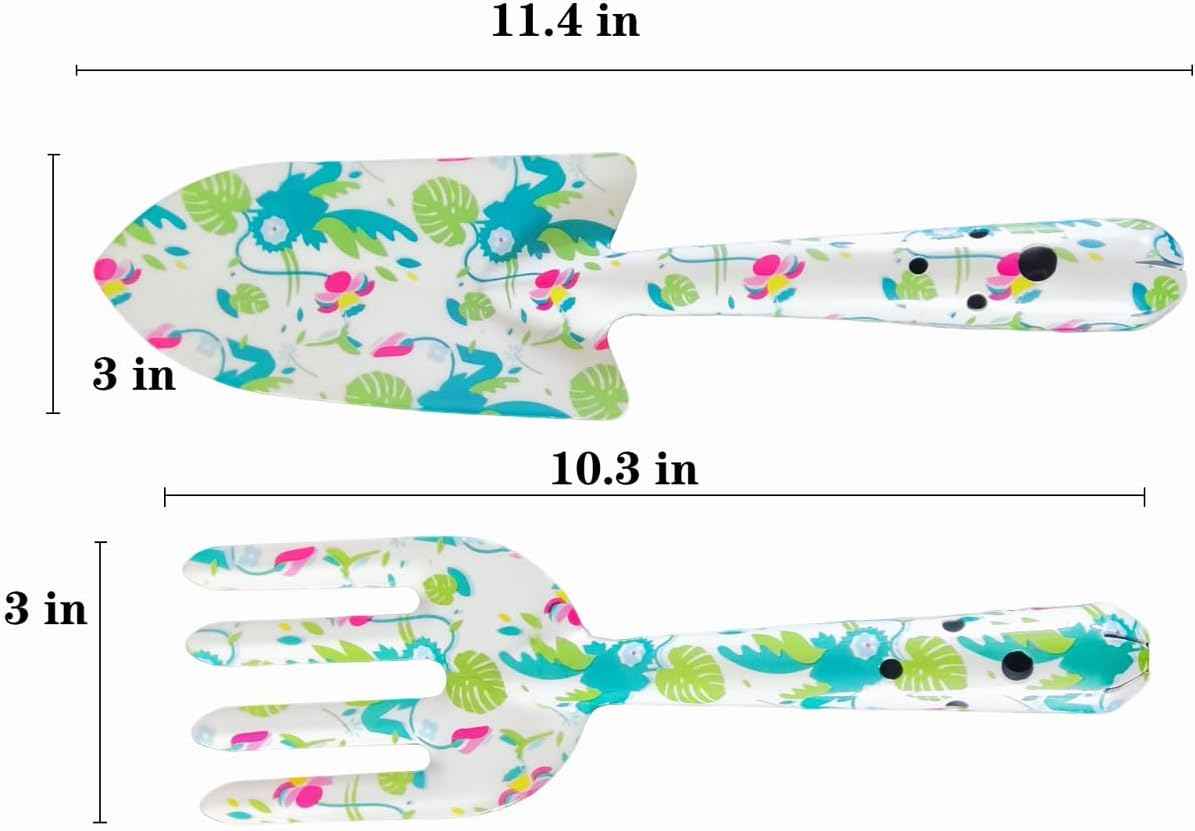Printed Floral Garden Tool Set,Aluminum Garden Tools Set, Heavy Duty Gardening Tool Kits,4 Pcs Gardening Tools with Trowel, Rake, Garden Gloves&Repotting Mat,Ideal Gift for Women