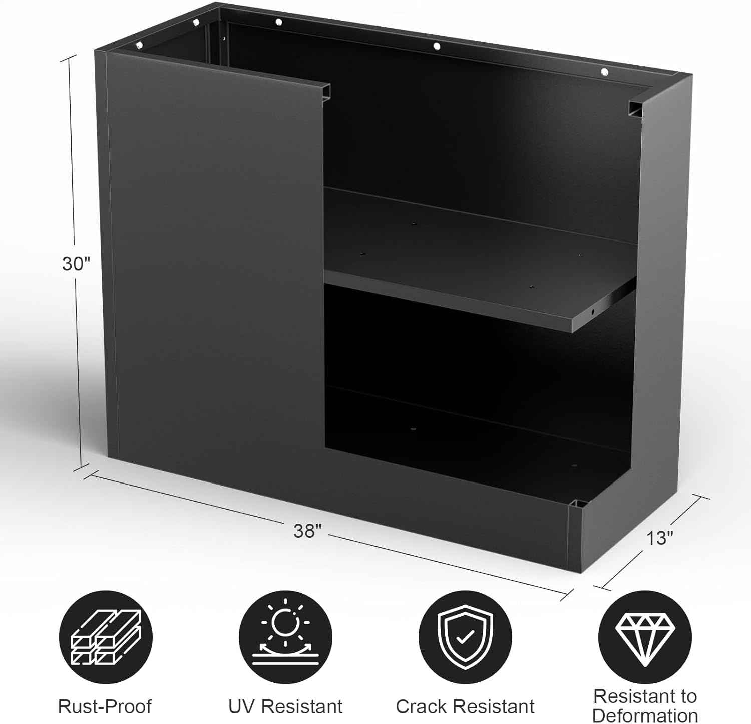 Nessxa Metal Planter Box for Outdoor Plants 38" L x 13" W x 30" H, Heavy Duty Steel Large Rectangular Planter Box with Removable Insert Shelf, Modern Décor for Tall Plants, Trees, Flowers (Black)