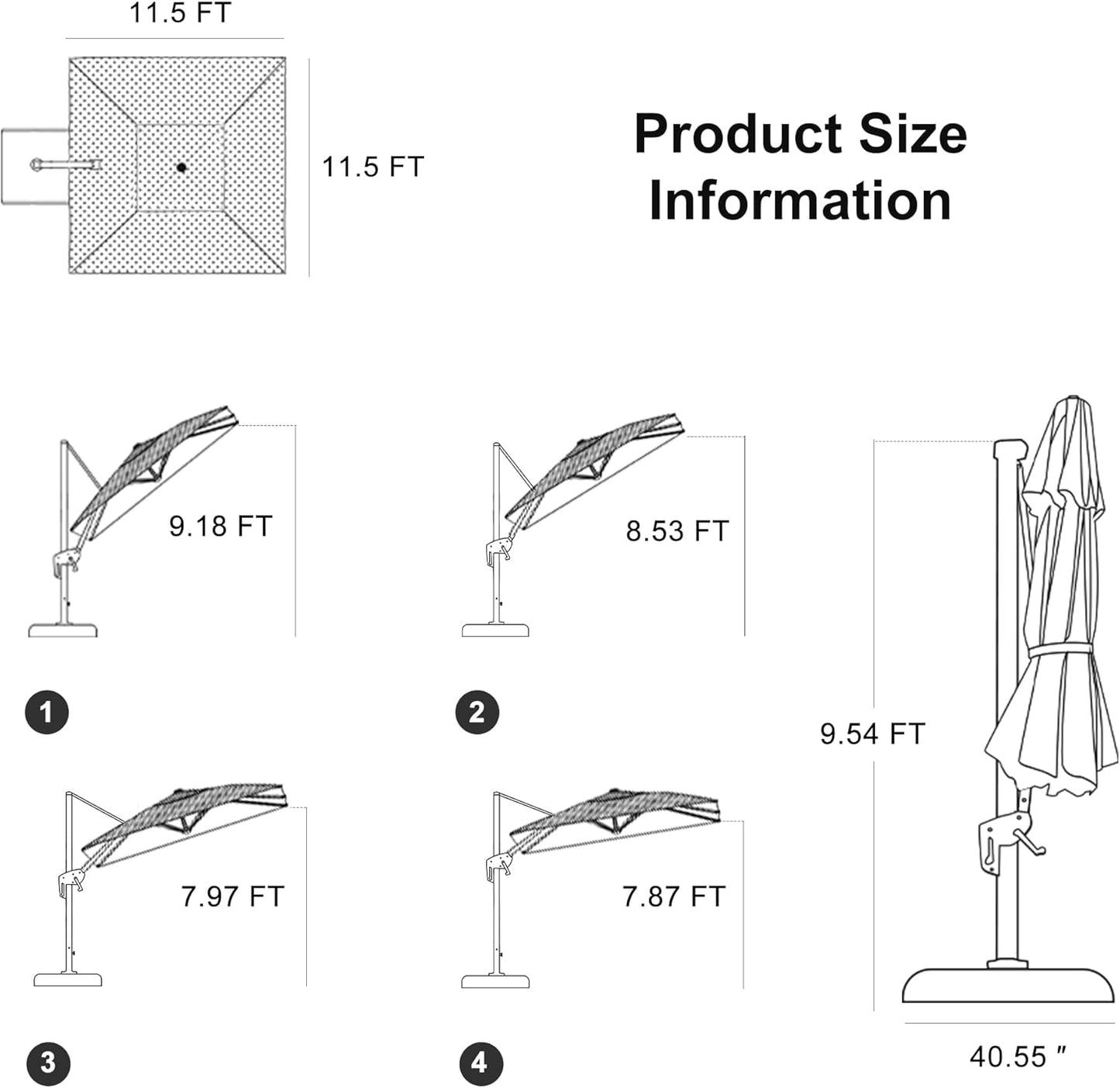 PURPLE LEAF 11.5' X 11.5' Telescopic Patio Umbrella Outdoor Cantilever Umbrella Square Up Down Lifting Offset Umbrella with 360-degree Rotation for Garden Deck Pool Patio Grey