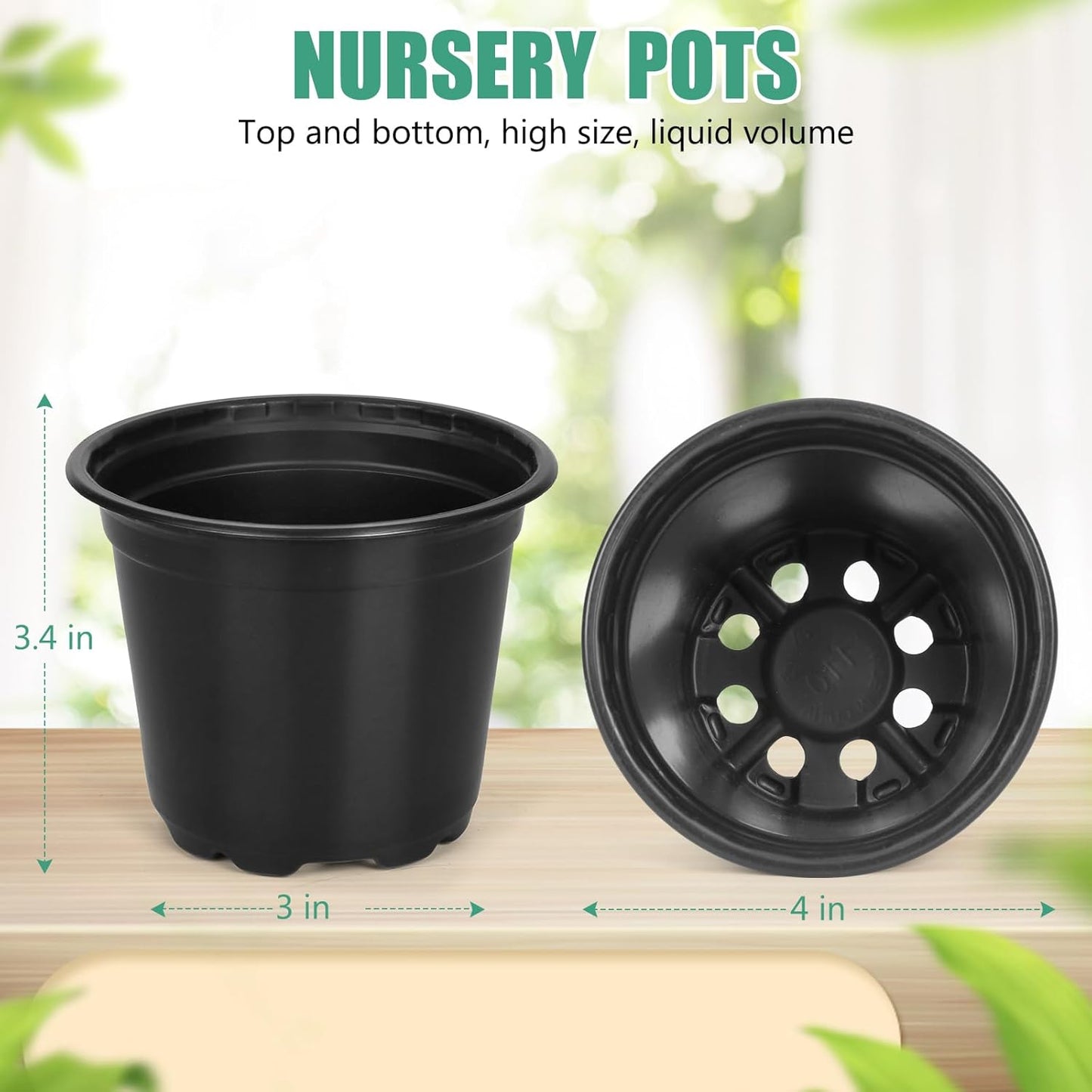 60 Pack 4 Inch Nursery Pots for Plants, Plastic Seeds Starter Pots with Drainage Holes, Small Plastic Plant Nursery Pots for Succulents Seedling Cutting Transplanting (60, 4 Inch)