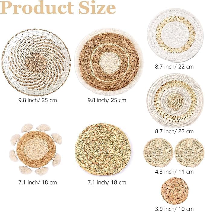 LTAXAF 9pcs Boho Wall Basket Decor-Basket Wall Decor, Decorative Plates for Wall Hanging For Living Room, Entryway, Bedroom–Natural Wall Decor