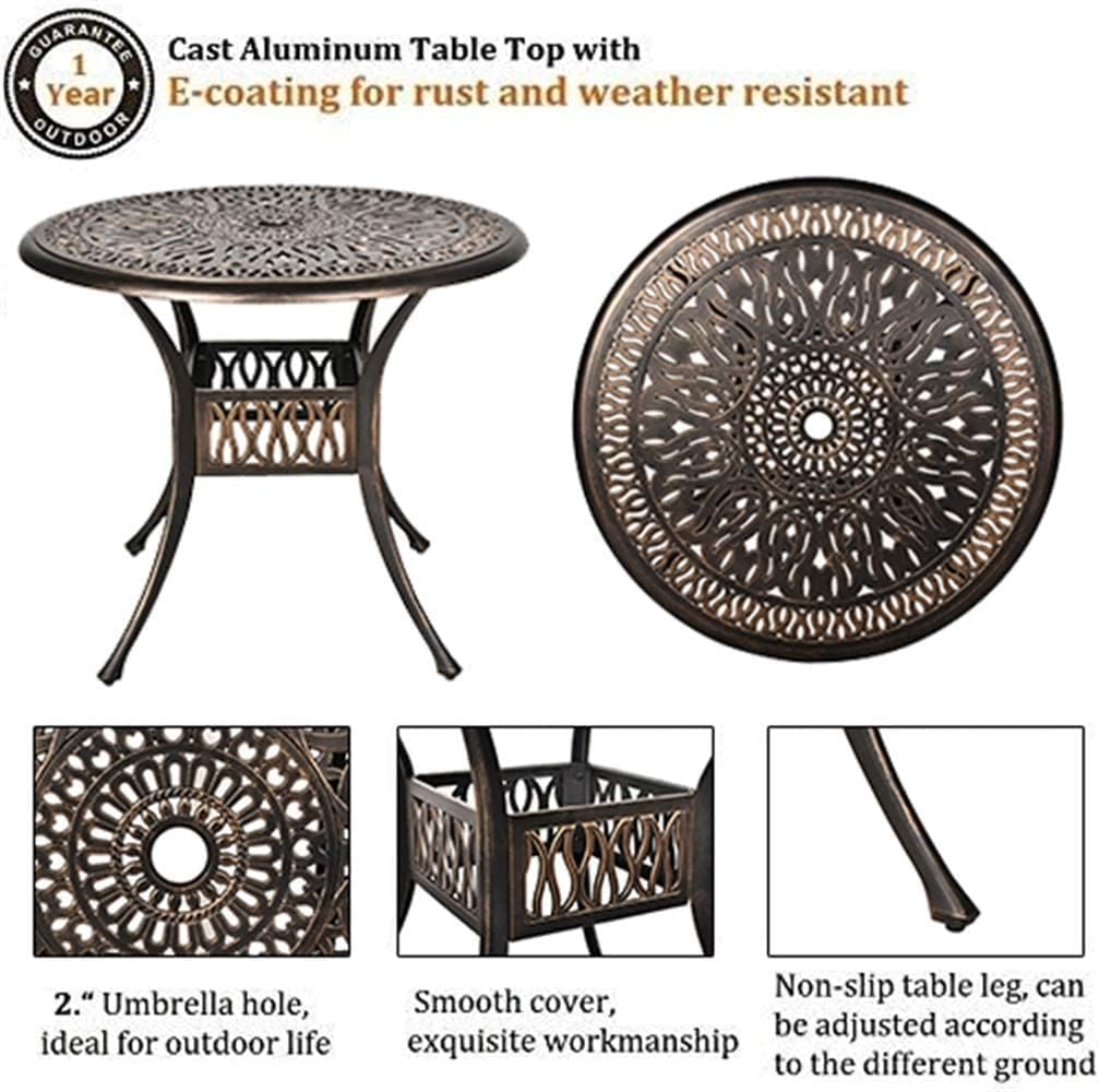 Grepatio 5 Piece Outdoor Dining Set Cast Aluminum Patio Dining Set Table and Chairs Outside Furniture 4 Swivel Chairs with Cushion and 1 Umbrella Hole Round Dining Table for Lawn Garden Patio (Khaki)