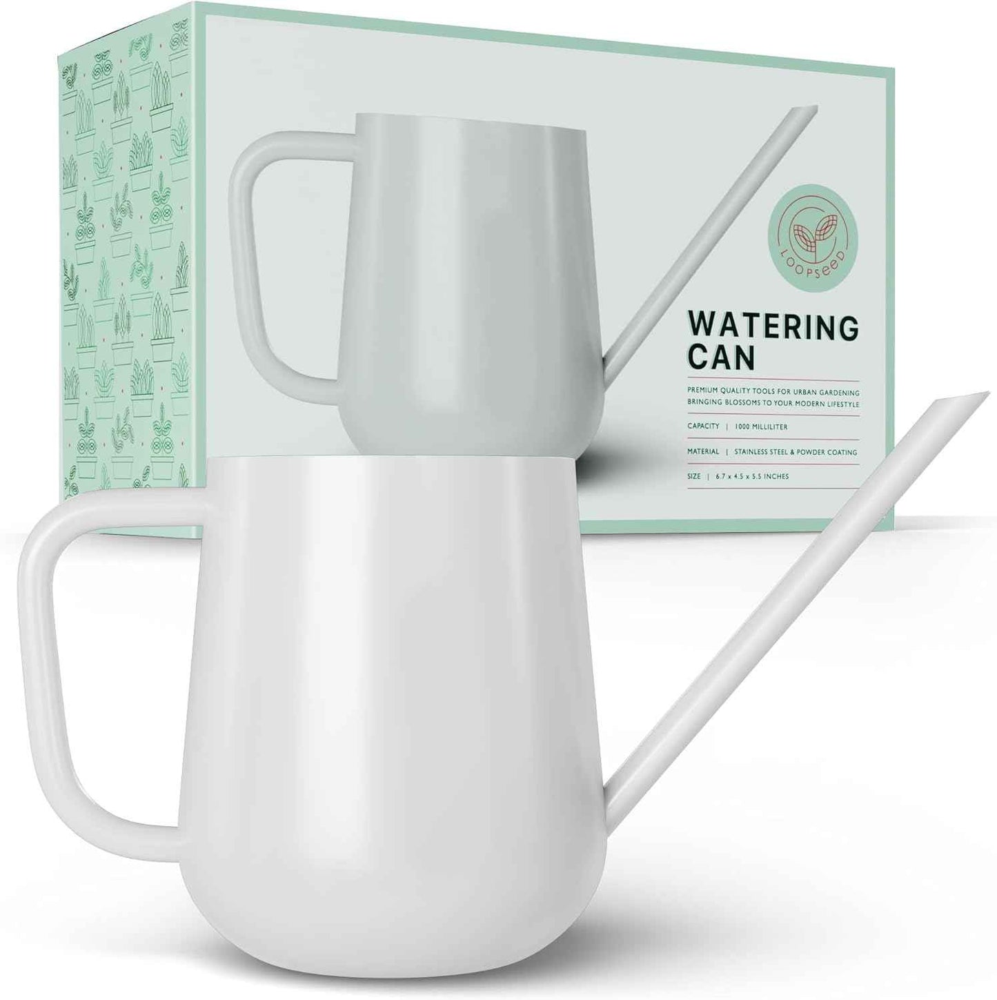 Metal Watering Can for Indoor Houseplants Outdoor Garden Long Sprout Water Can for Succulents Herb Bonsai Modern Garden Tool 33.8oz/1000ml (Brilliant White)