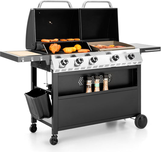 Sophia & William Propane Gas Grill and Griddle Combo with Porcelain-Enameled Cast Iron Grates, Dual Outdoor BBQ Grill with Flat Top Griddle for Barbecue, 696 SQ.IN. Cooking Area