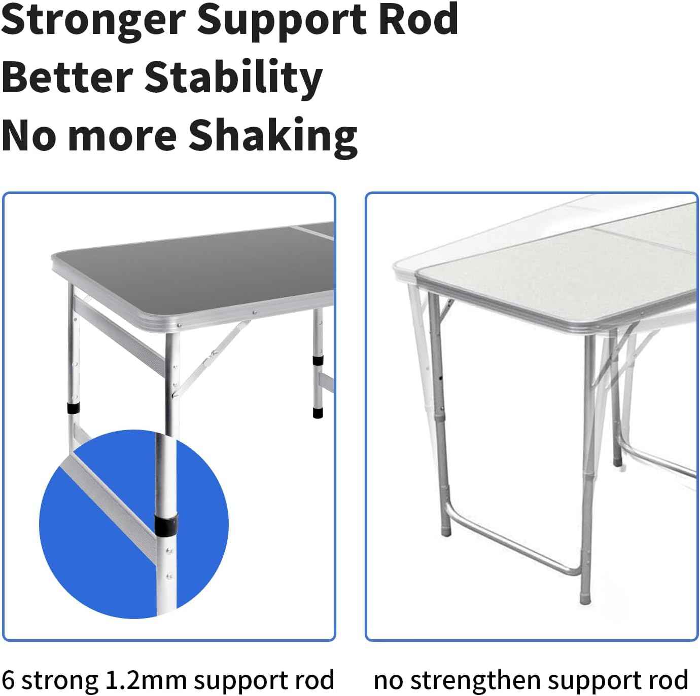 Moosinily Camping Table 6FT Folding Table Large 3 Adjustable Height Portable Picnic Table Camp Aluminum Outdoor Picnic BBQ Black