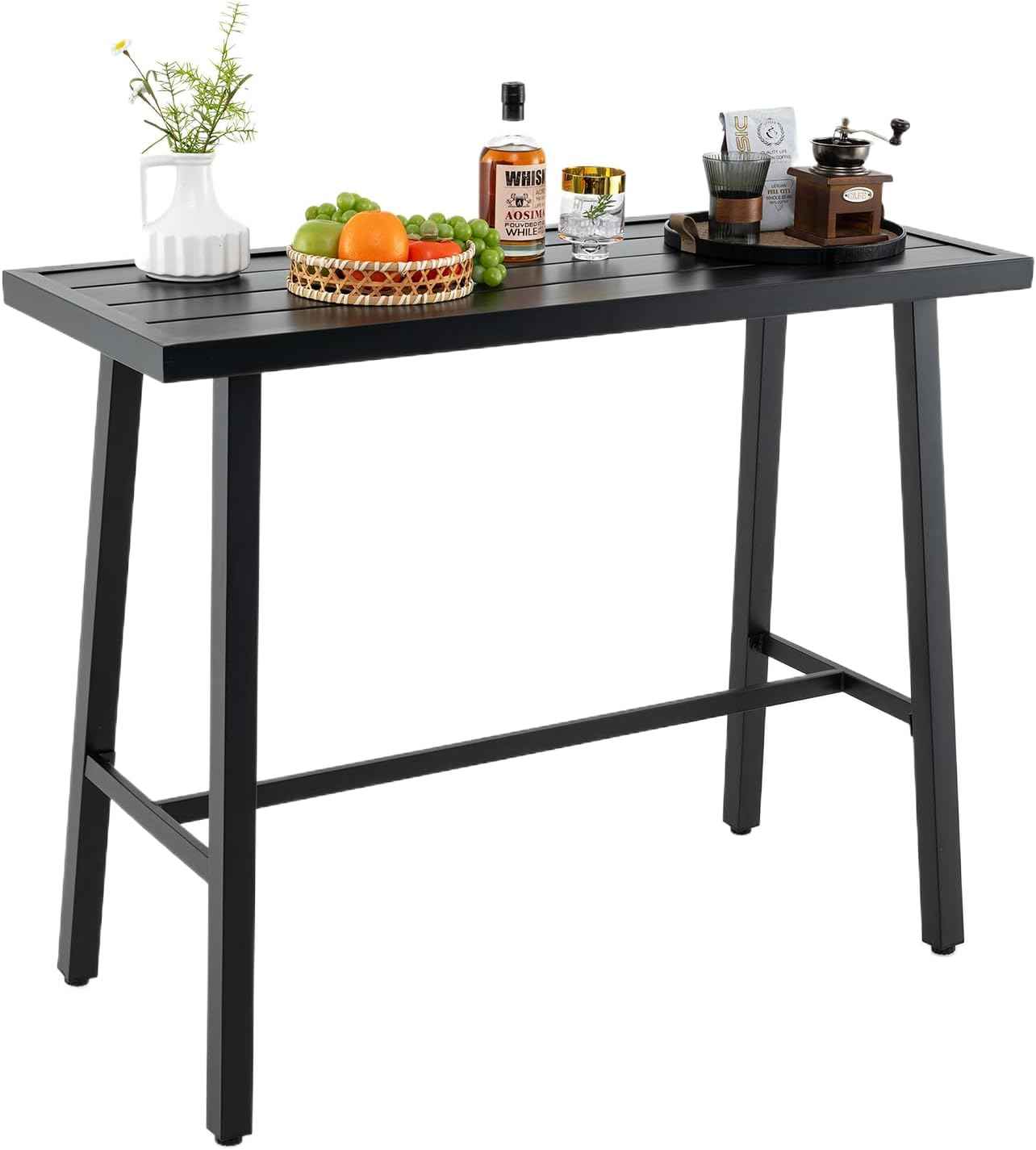 COSTWAY 36" Outdoor Bar Table, Rectangular High Pub Table with Adjustable Foot Pads, Patio Counter Height Dining Table for Balcony, Backyard, Indoor, Black