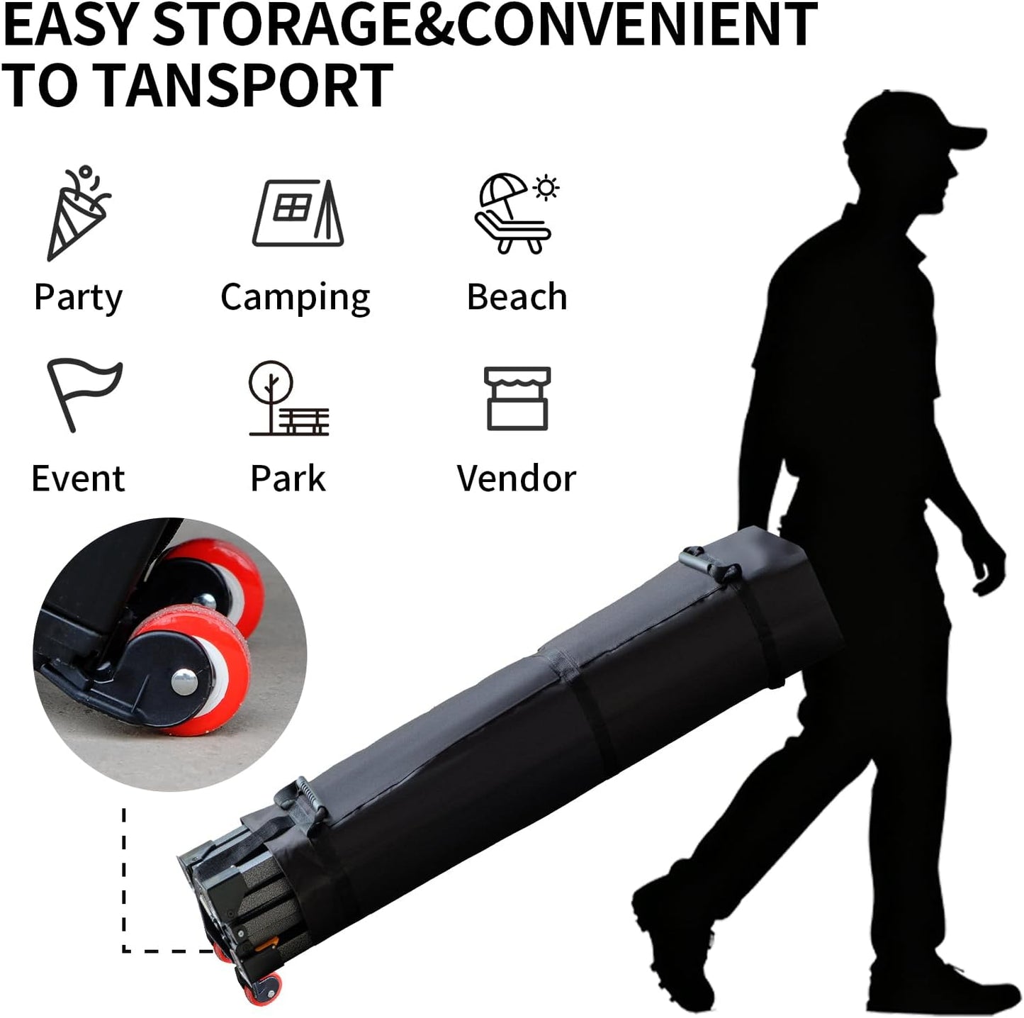 10x15 Heavy Duty Pop Up Canopy Tent, Outdoor Commercial Easy Up Canopy Outdoor Party Tents with 3 Removable sidewalls and Wheeled Bag for Events, Parties, Weddings(Black)