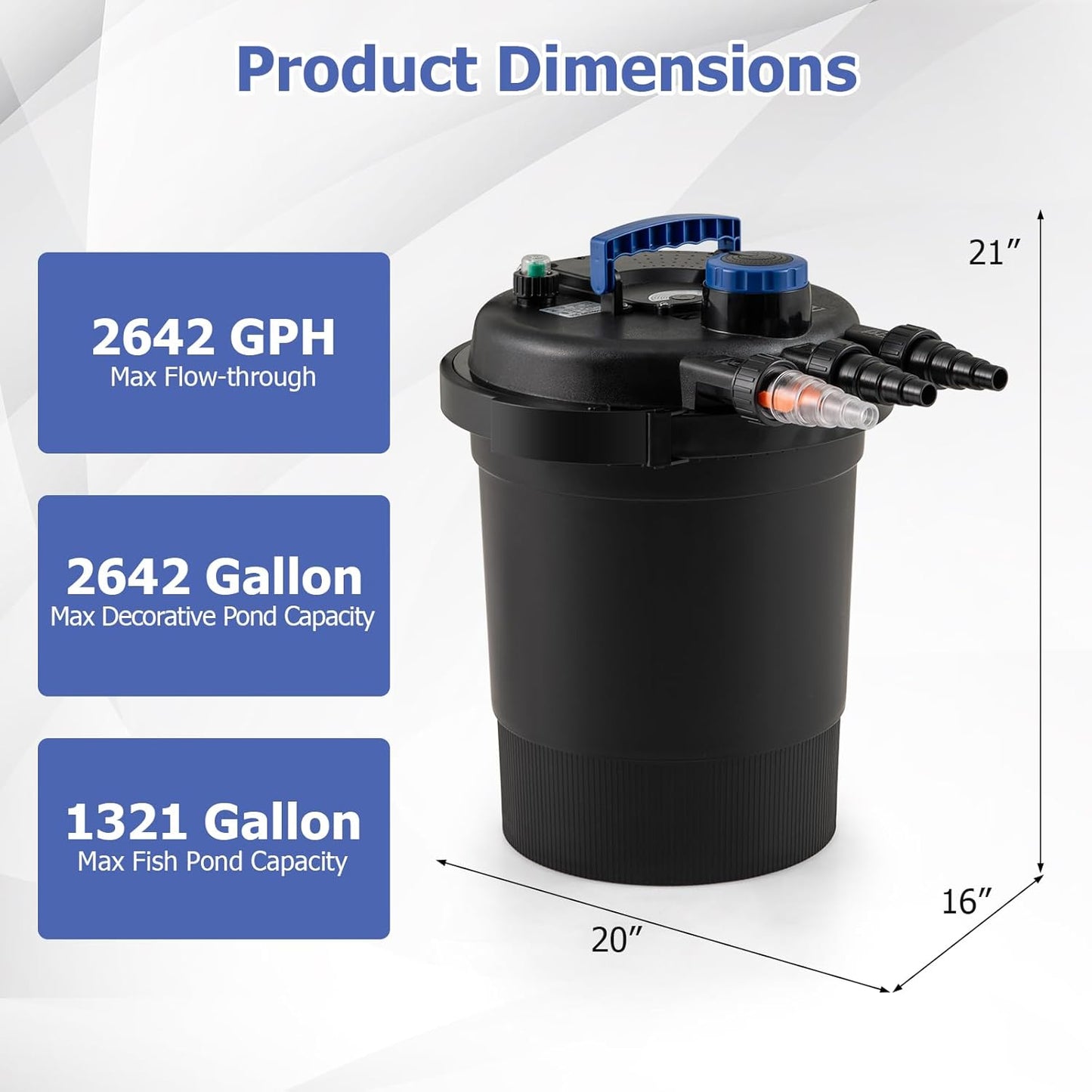 Casart Bio Pressure Filter UVC 120V/60HZ, 2642 GPH for Koi Ponds up to 1321 Gallons or Ornamental Ponds up to 2642 Gallons, Pond Filter System for Garden, Pool Fishpond Pump Filter Pond Filter