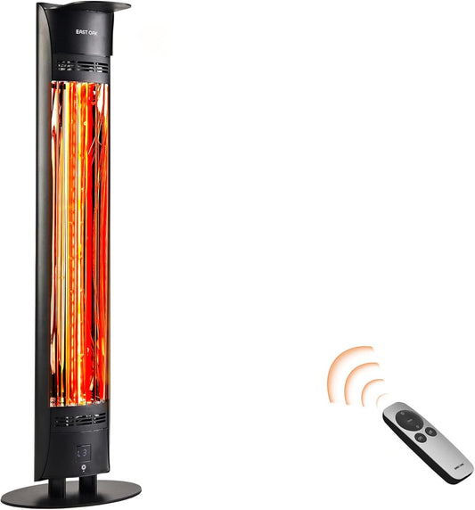 EAST OAK 1500W Electric Infrared Patio Heater, Indoor/Outdoor Tower Heater with Remote, 24H Timer, IP65 Waterproof, Tip-Over & Overheat Protection for Garage, Deck, Backyard