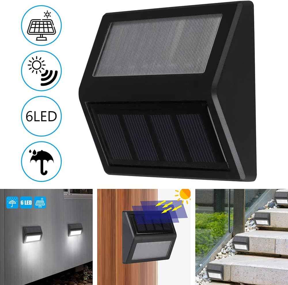 Solar Fence Lights, Waterproof Solar Outdoor Lights for Stairs Decks Steps Fences Patio Yard, LED Wall Sconce (Cool White/4 Pack)
