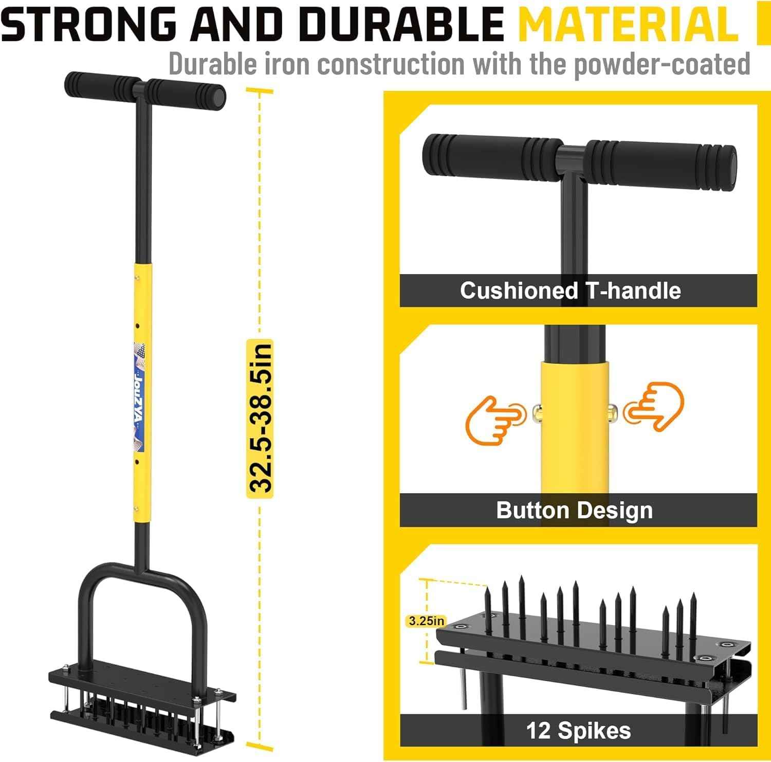 Lawn Aerator Tool, Core Aerator Lawn Tool with 12 Spikes, Automatic Dirt Clean with Spring-Loaded, Manual Grass Aerator Spike Lawn Coring Aerator for Yard Lawn Aeration Soil Loosening Garden Tool