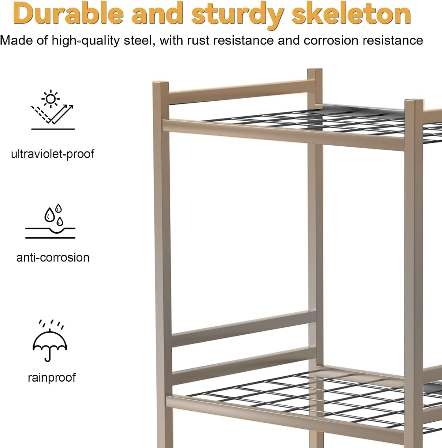 35-Slot Yard Tool Organizer, Garden Tool Rack for Garage, 4 Lockable Wheels & Adjustable Feet, Heavy-Duty Steel Storage Holder for Shovels, Rakes, Brooms & Mops
