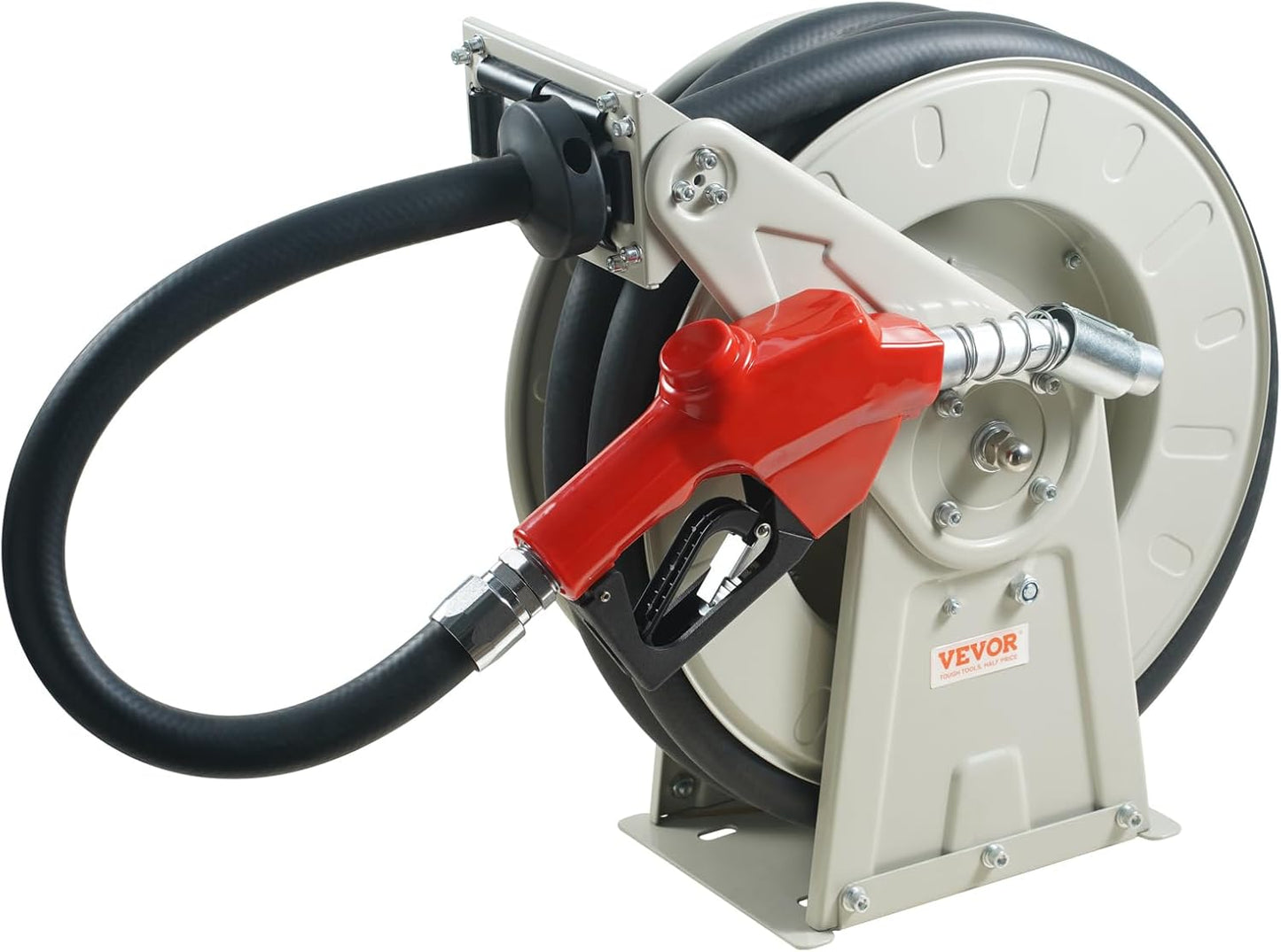 VEVOR Fuel Hose Reel, 1" x 33', Extra Long Retractable Diesel Hose Reel, Heavy-Duty Carbon Steel Construction with Automatic Fuel Nozzle, NBR Rubber Hose for Aircraft Ship Vehicle Tank Truck, 300 PSI
