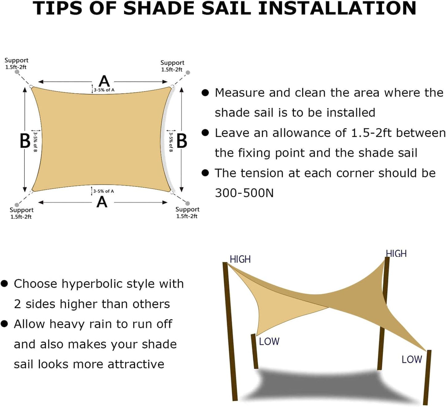 KANAGAWA 9'X14' Sand Custom Size Sun Shade Sail Rectangle UV Block Canopy Cover for Patio Backyard Lawn Garden Outdoor (Customized Available)