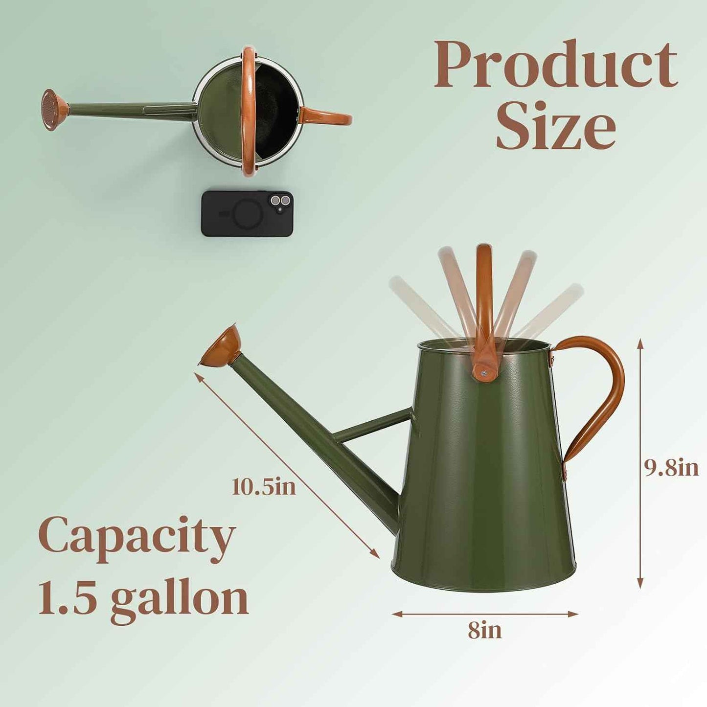 Metal Watering Can with Removable Spout, 1.5 Gallon Large Watering Cans for Plants, Galvanized Steel Gardening Water Can for Indoor & Outdoor Use, Watering Pot with Ergonomic Movable Handle