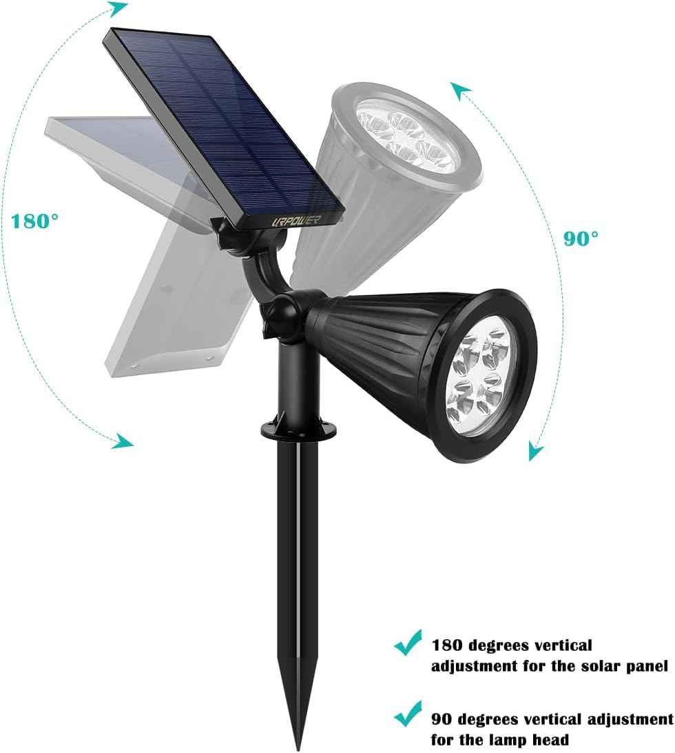 URPOWER Solar Lights Outdoor, 2-in-1 Solar Spot Lights Waterproof with 2 Lighting Modes, Adjustable Solar Powered Spotlights Auto On/Off Landscape Lights for Yard Garden Pathway, 4 Pack (Warm White)