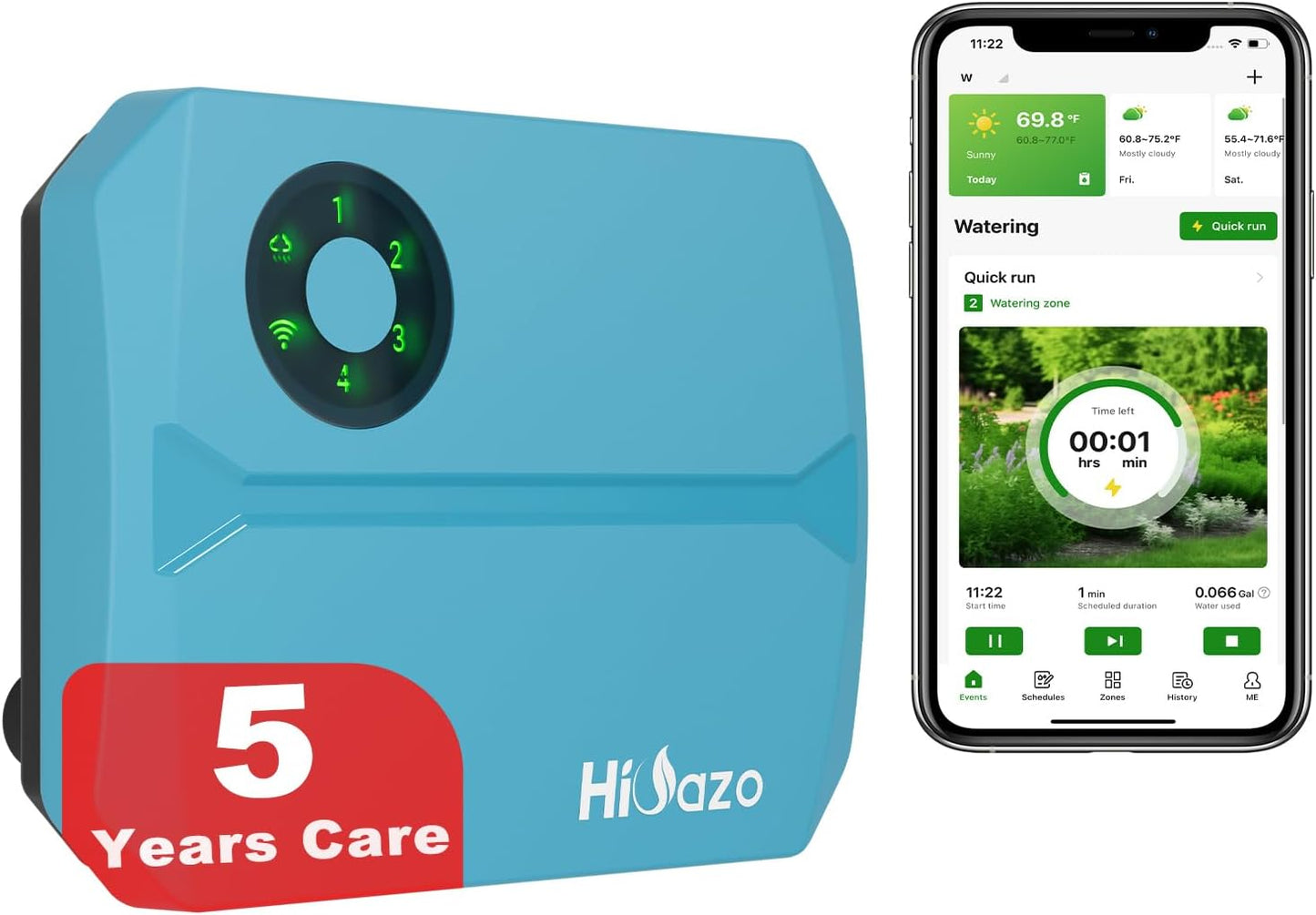 Smart Sprinklers Controller WiFi, Irrigation Controller Easy Use App Enabled, 4 Zone + 16 Plans, Save Water Auto Skip Rain, Freeze & Wind, 10 Minutes Install (Light Blue)