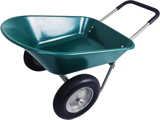 OLIXIS 2-Wheel Barrel Heavy-Duty Garden Wheelbarrow Cart with Pneumatic Tires, 5 Cu Ft Capacity & Built-in Stand – 300 lbs Load, Easy-Grip Handles, Lightweight, Green