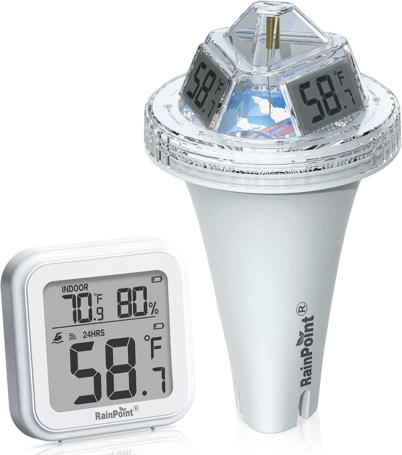 RAINPOINT Anti-Fog 360° Reading 3 Displays Wireless Digital Pool Thermometer Floating for Ice Bath,Dual-Layer IP68 Waterproofing Remote Temperature Monitor Easy Read Hot Tub SPA Inflatable Pool