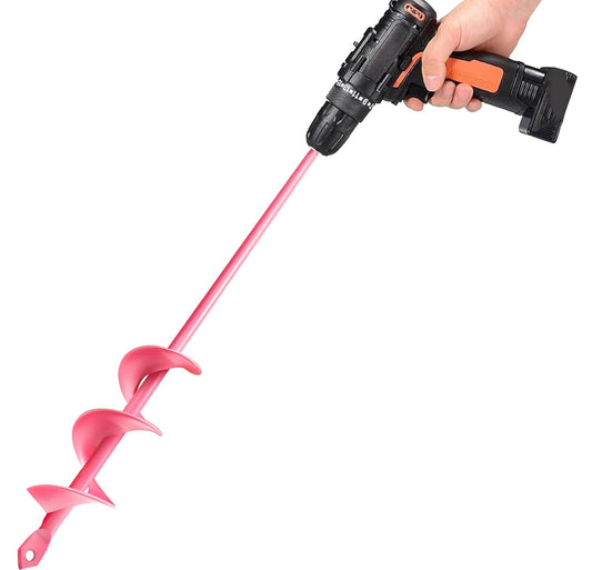 TCBWFY 1.6 x 16.5 Inch Pink Auger Drill Bit for Planting - Garden Tools Auger Drill Bit, Spiral Garden Auger, Drill Auger Bit for Planting Bulbs and Flowers