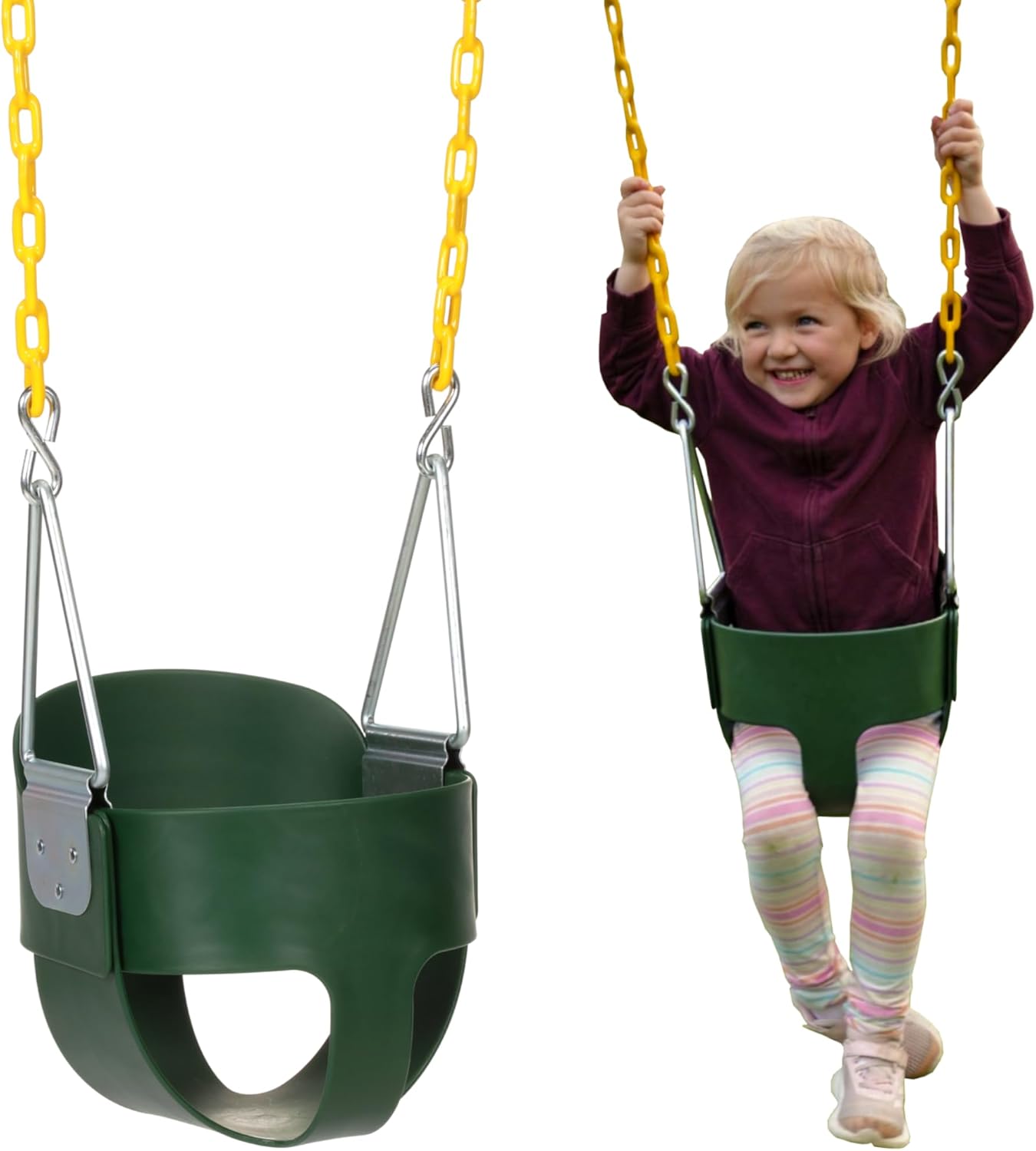 Eastern Jungle Gym Heavy-Duty High Back Full Bucket Toddler Swing Seat | Coated Swing Chains Fully Assembled | Green Swing Set Accessory