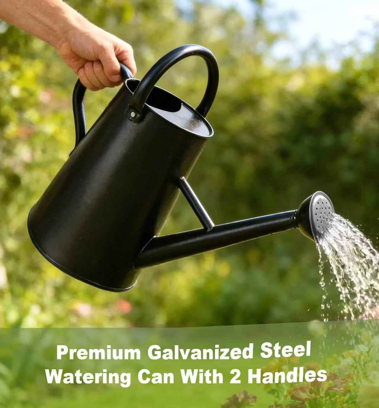 Watering Can for Outdoor&Indoor Plants，1.5 Gallon（5.7L） Metal Watering Can with with Removable Spout，Large Galvanized Steel Garden Flower Water Can Watering Pot with 2 Handles ，Black